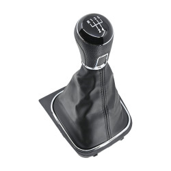 PERILLA VW BORA 05-10 VW GOLF 04-14 VW JETTA 11-14 FUNDA CON PERILLA NEGRA/CROMO 5 VELOCIDADES VINIPIEL TIPO ORIGINAL CHN