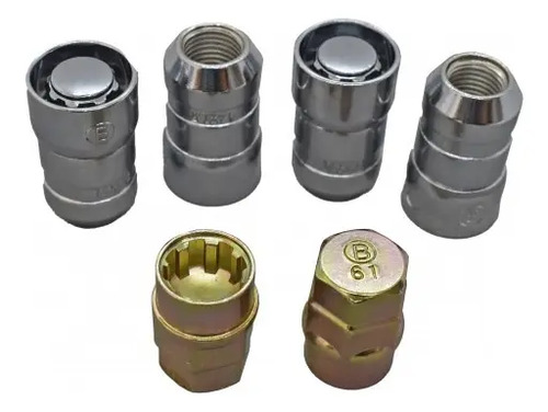 TUERCA CROMADA PARA RIN UNIVERSAL DE SEGURIDAD 14 X 1.5 mm Incluye 4 pzas. y 2 Llaves