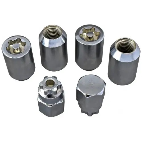 TUERCA CROMADA PARA RIN UNIVERSAL DE SEGURIDAD 12 X 1.5 mm. Incluye 4 pzas. y 2 Llave
