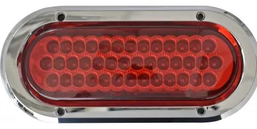 PLAFON OVALADO Bisel Cromado (Luz Led Alta-Baja-Estrobo) 12v con 40 Leds 9.5 X 19.7 cm ROJO