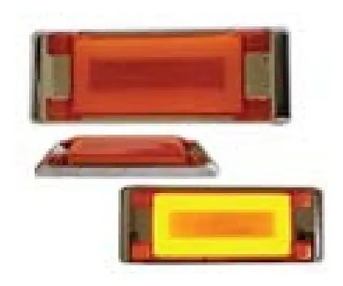 PLAFON RECTANGULAR Bisel Cromado Ojo de Angel Tipo Gel (Alta-Baja) (Luz Led Fija-Estrobo) 12-24v 4.6 x 10.3 cm AMBAR