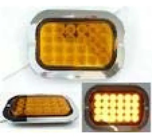 PLAFON RECTANGULAR Bisel Cromado (Luz Led Alta-Baja-Estrobo) 12-24v con 24 Leds 7.6 x 12.7 cm AMBAR