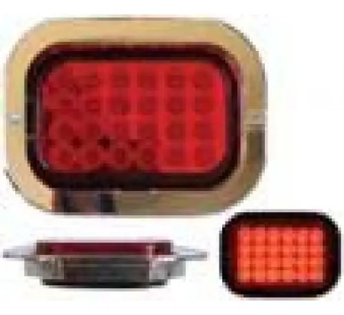 PLAFON RECTANGULAR Bisel Cromado (Luz Led Alta-Baja-Estrobo) 12-24v con 24 Leds 7.6 x 12.7 cm ROJO