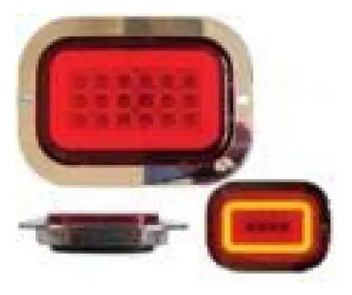 PLAFON RECTANGULAR Bisel Cromado Ojo de Angel Tipo Gel (Alta-Baja) (Luz Led Fija-Estrobo) 12-24v con 18 Leds 7.6 x 12.7 cm ROJO
