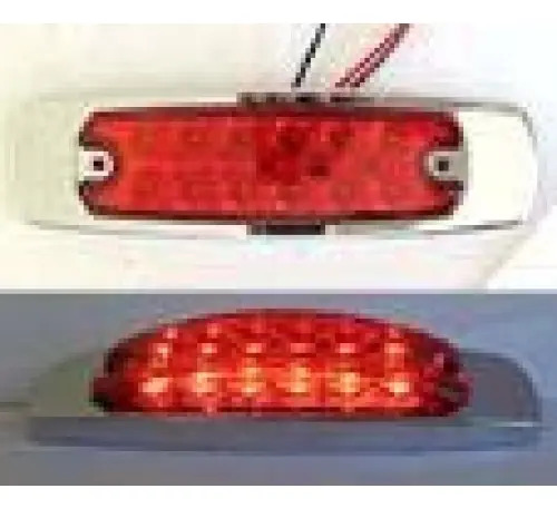 PLAFON RECTANGULAR Bisel Acero Inoxidable 12 Leds (Luz Led Fija-Estrobo) 12-24v 4.4 X 15.7 cm ROJO
