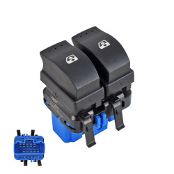 CONTROL ELECTRICO RN CLIO EURO 07-12 RN DUSTER 11-16 RN LAGUNA 03-07 RN MEGANE 04-10 RN SANDERO 07-15 RN SCENIC 05-08 DE ELEVADOR 10 PINS 2 TECLAS NEGRO BASE AZUL DOBLE CLICK 8200107772 12 V CC CHN MANIJAUTO Izquierdo Delantera